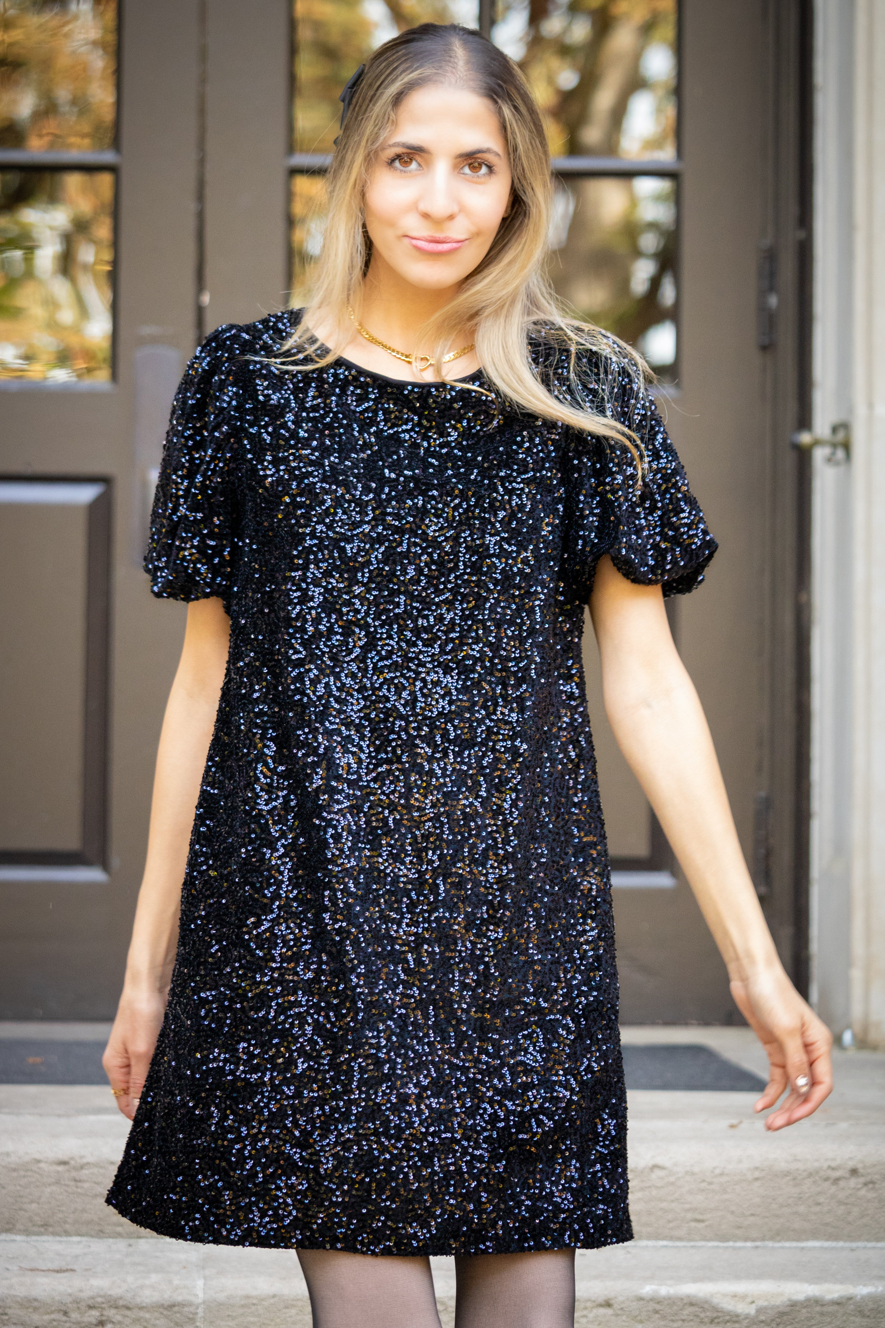 Sequin Shirt Dress In Swifty Midnight -FINAL SALE-( Size S left)
