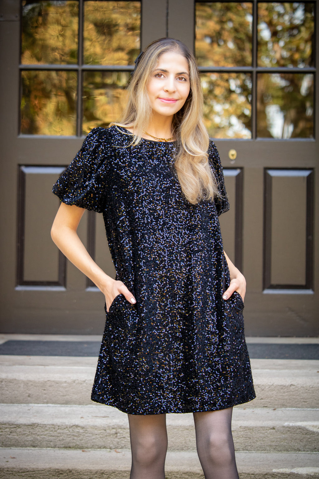 Sequin Shirt Dress In Swifty Midnight -FINAL SALE-( Size S left)