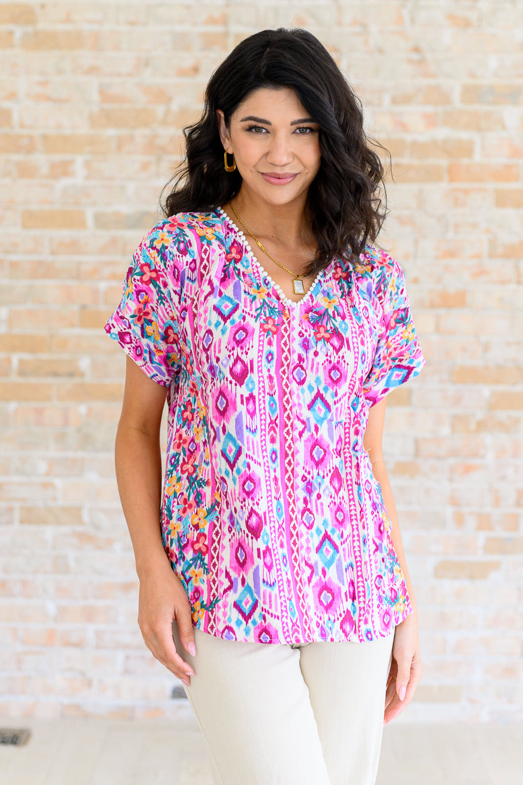 Yours Truly. V-Neck Top in Magenta