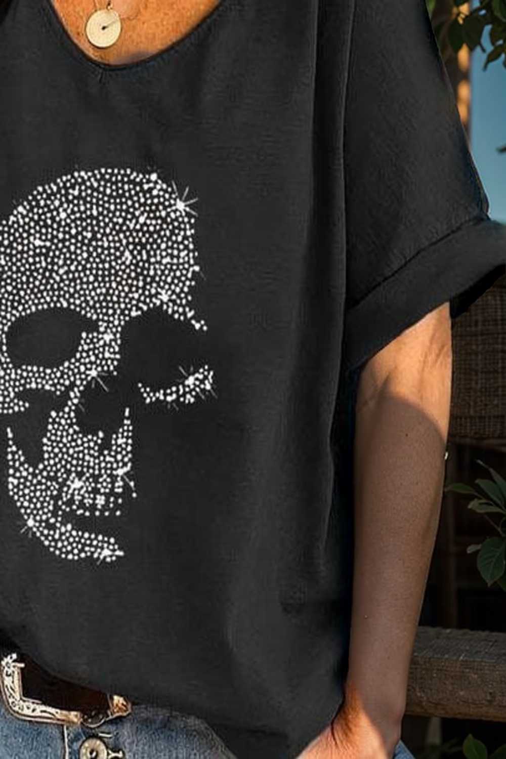 v neck skull print loose short sleeve t shirt