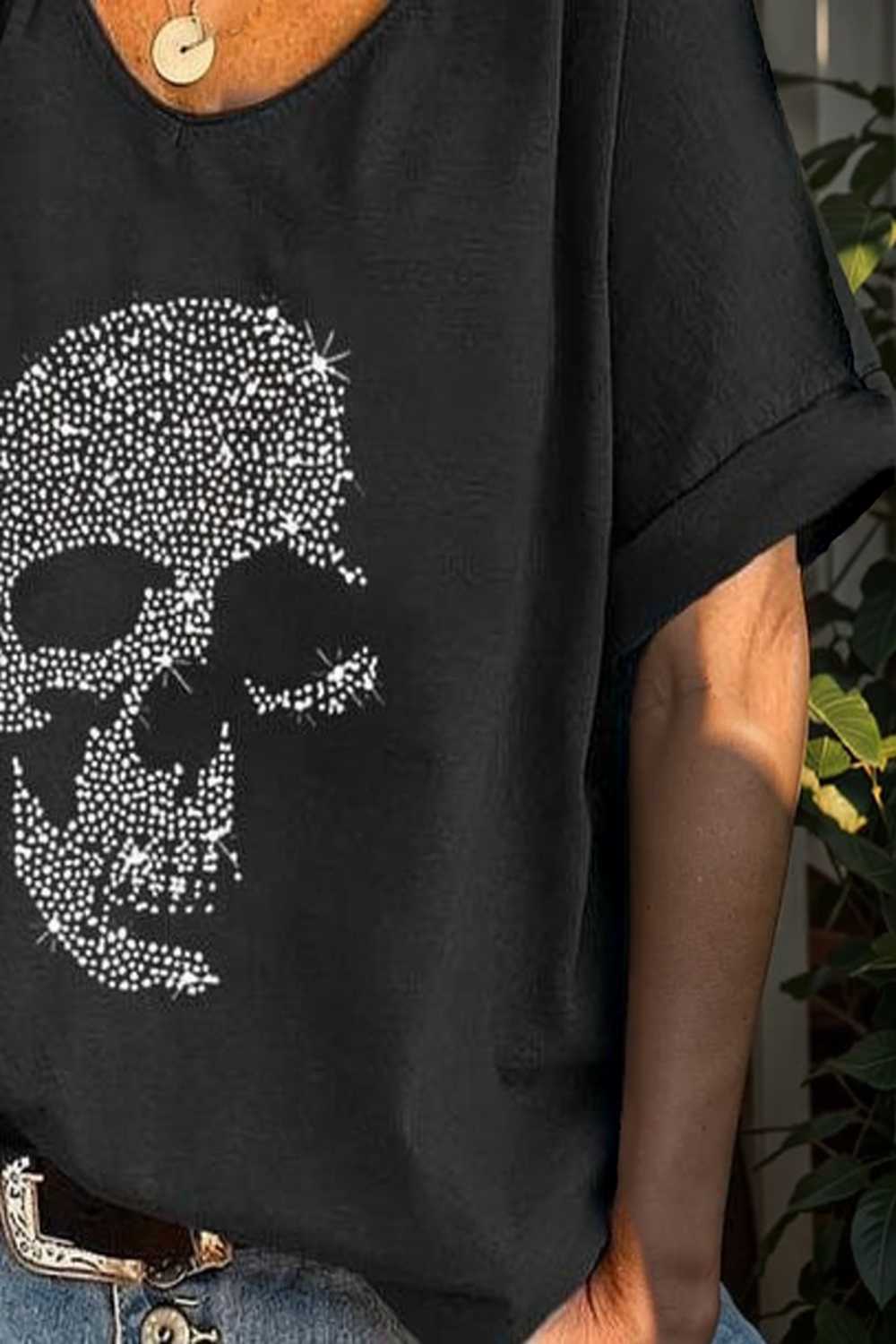 v neck skull print loose short sleeve t shirt