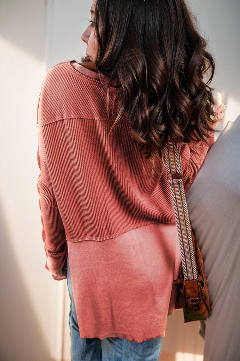 versatile waffle texture v neck pullover sweatshirt for women