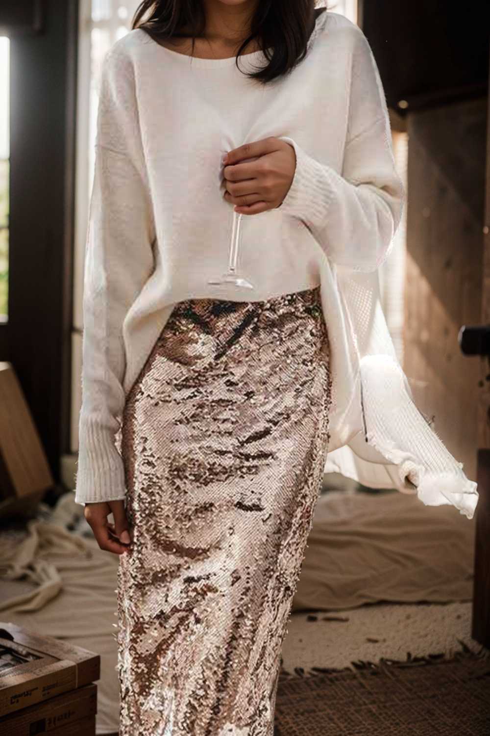 women s skirts sequined skinny slit midi skirt