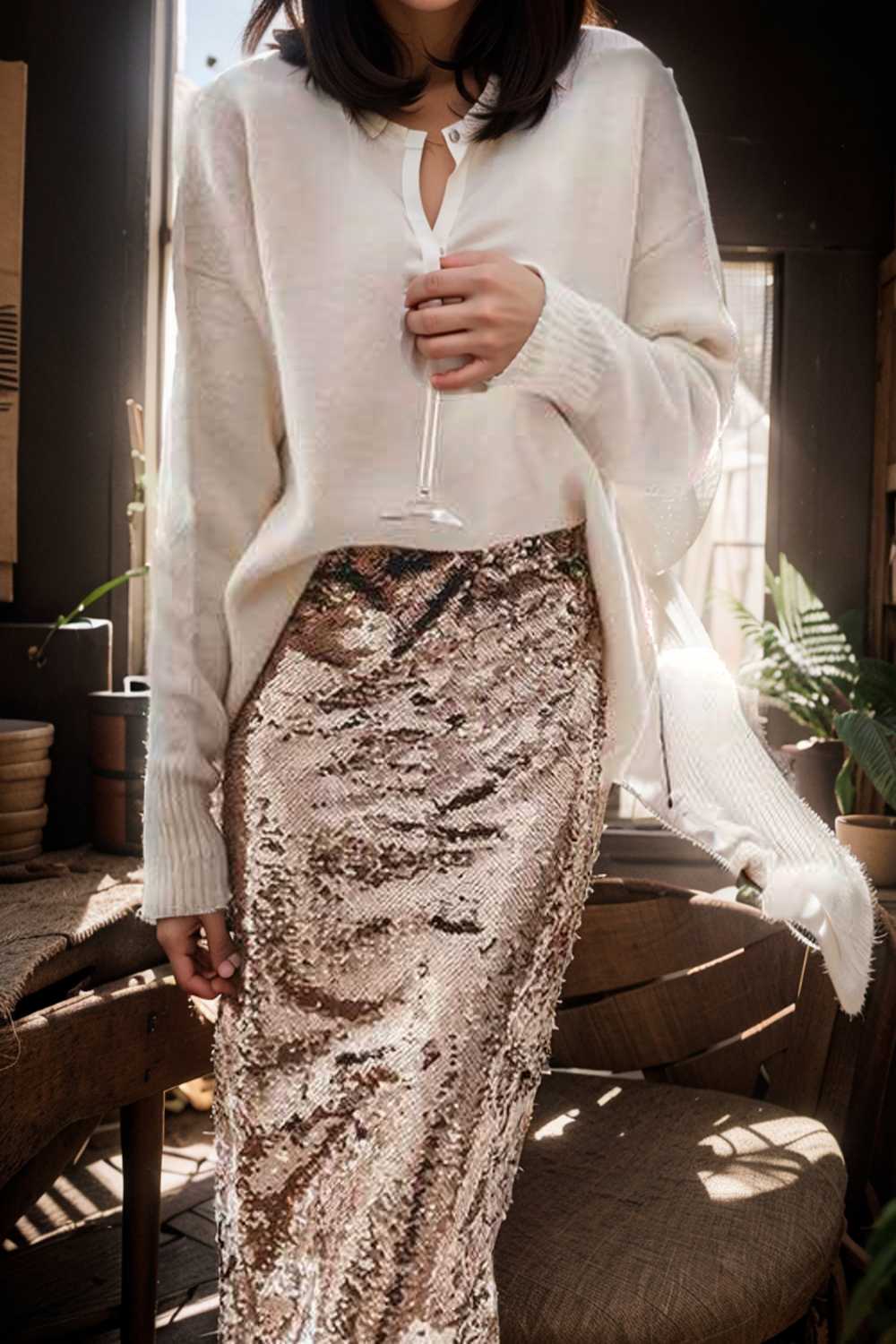 women s skirts sequined skinny slit midi skirt